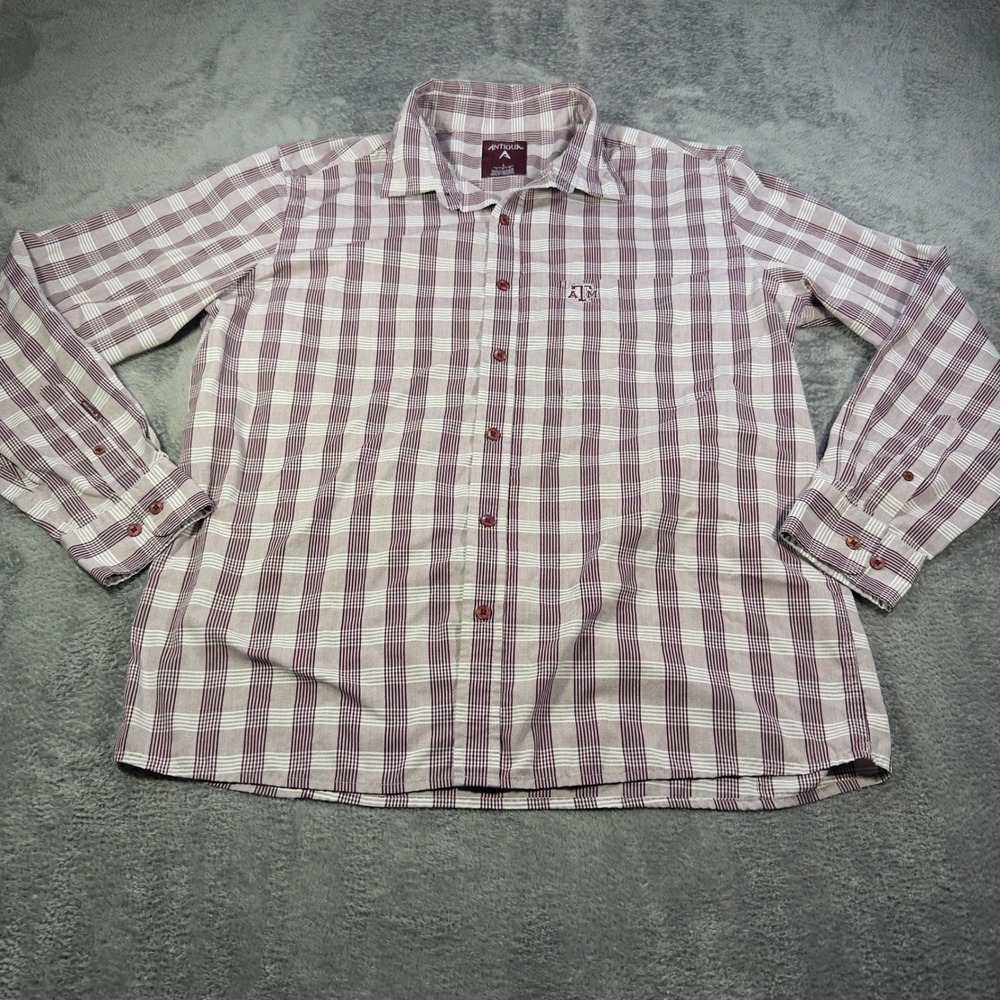 Antigua Texas A&M Aggies Plaid Button Down Shirt Mens Large Maroon Long Sleeve